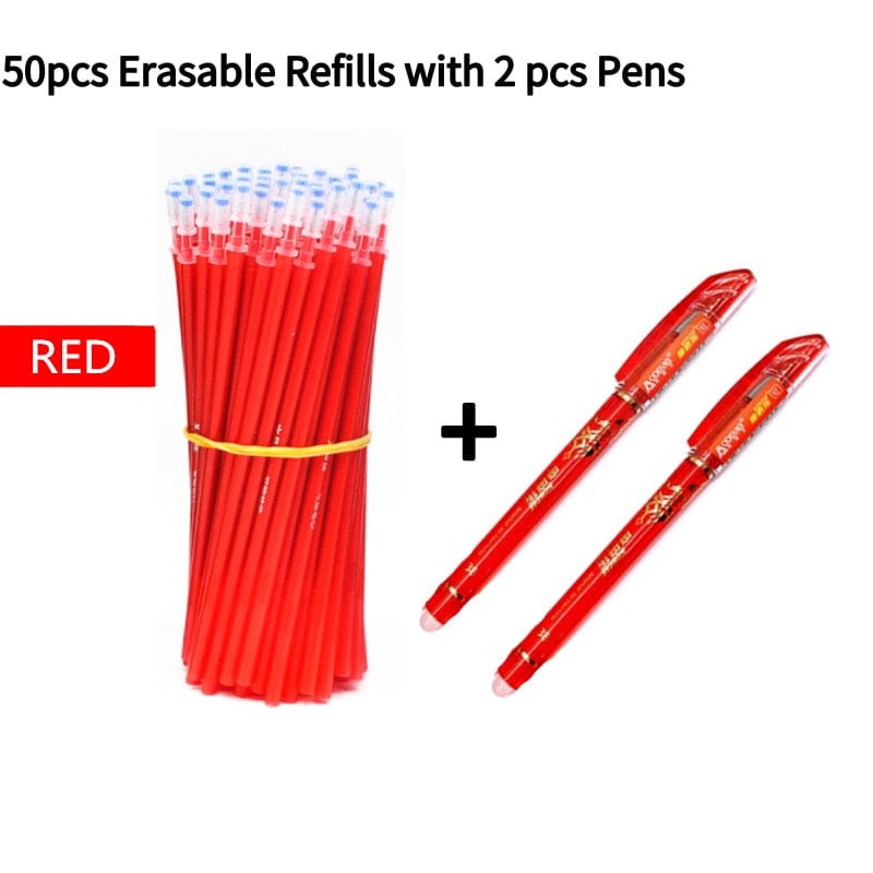 whatagift.com.au office accessories 2+50Pcs/Set 0.5Mm Blue Black Ink Erasable Refill Rod Writing Stationery Gel Ink Pen