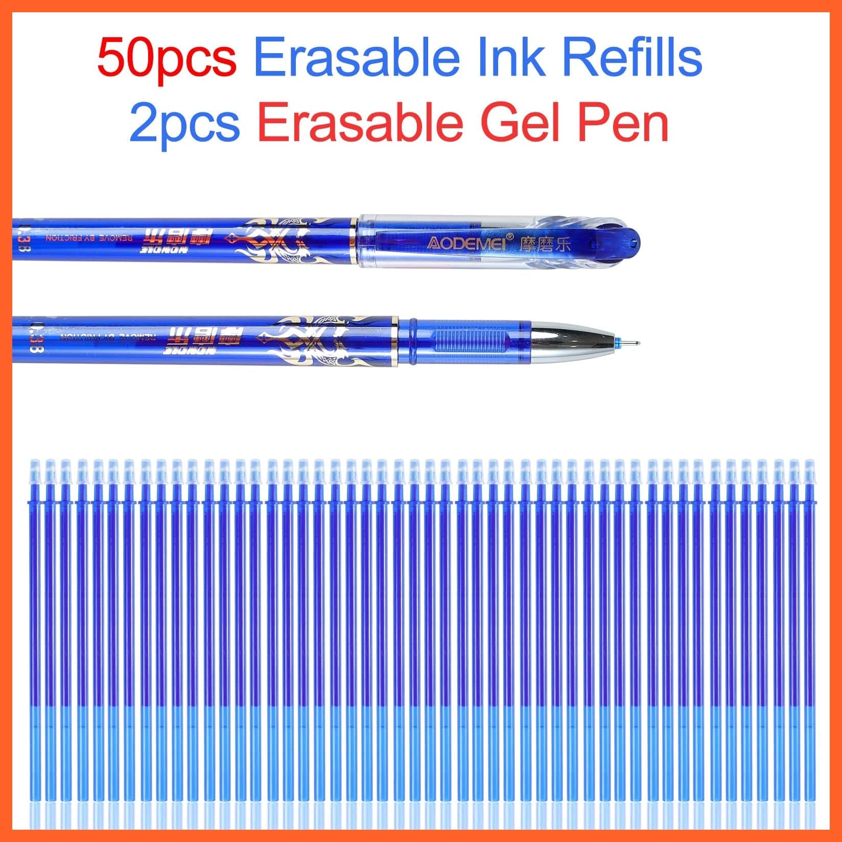 whatagift.com.au office accessories 2+50Pcs/Set 0.5Mm Blue Black Ink Erasable Refill Rod Writing Stationery Gel Ink Pen