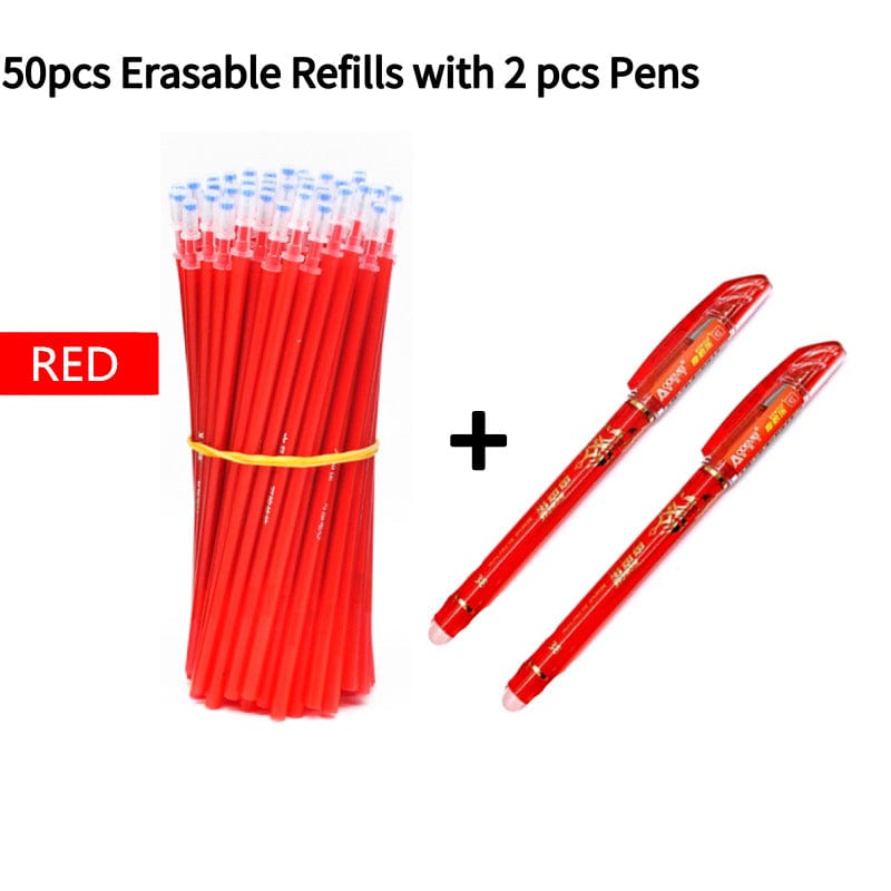 whatagift.com.au office accessories 2+50Pcs/Set 0.5Mm Blue Black Ink Erasable Refill Rod Writing Stationery Gel Ink Pen