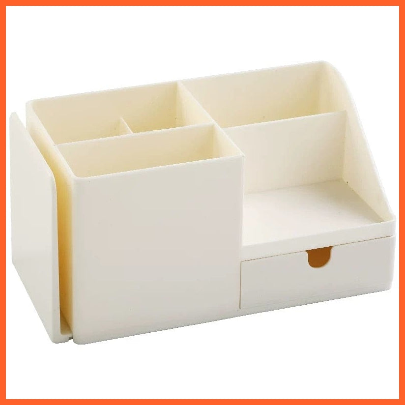 whatagift.com.au office accessories Beige ABS Desk Organizer Storage Holder Desktop Badge Box Stationery Office Supplies