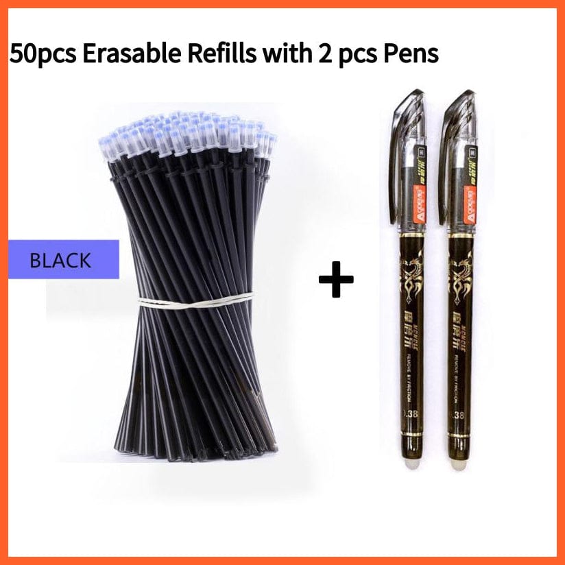 whatagift.com.au office accessories Black 2+50Pcs/Set 0.5Mm Blue Black Ink Erasable Refill Rod Writing Stationery Gel Ink Pen