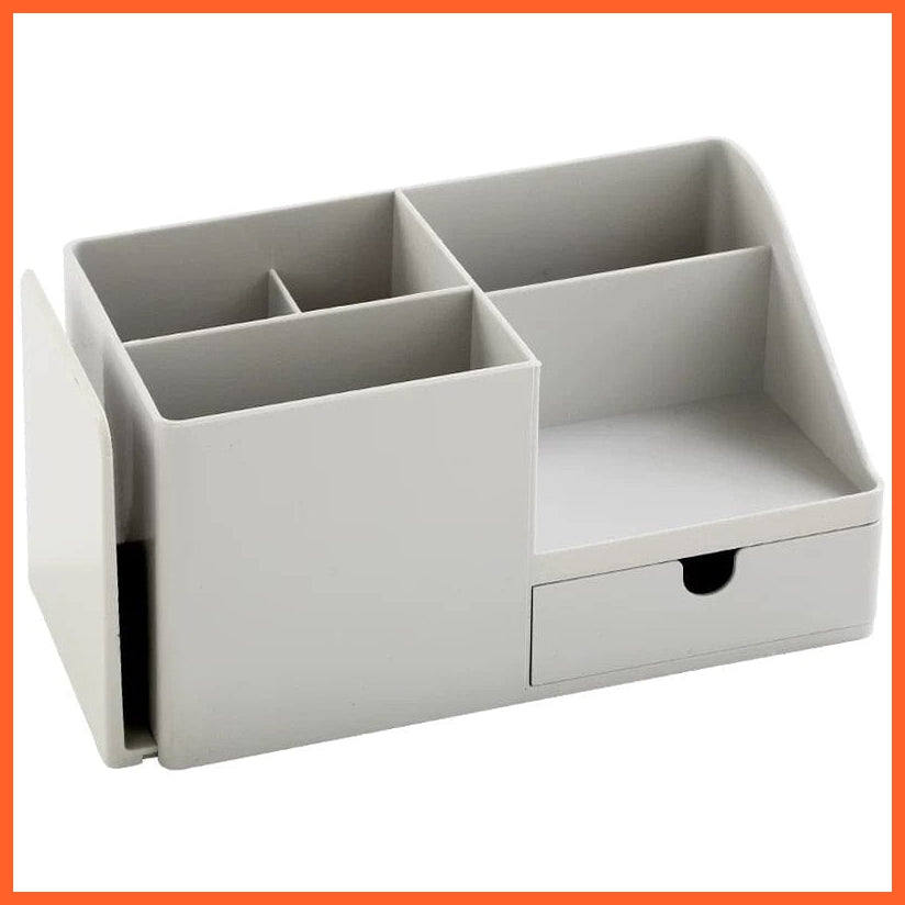 whatagift.com.au office accessories Grey ABS Desk Organizer Storage Holder Desktop Badge Box Stationery Office Supplies
