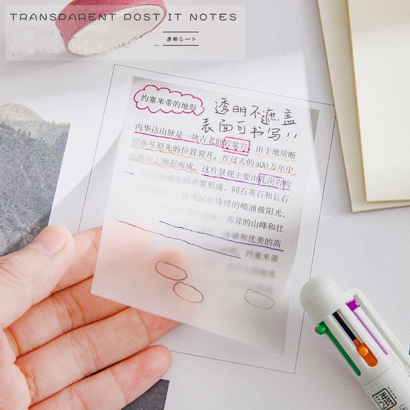 whatagift.com.au office accessories Transparent Sticky Notebook Waterproof Pet Tear Memo Pad For Office Stationery