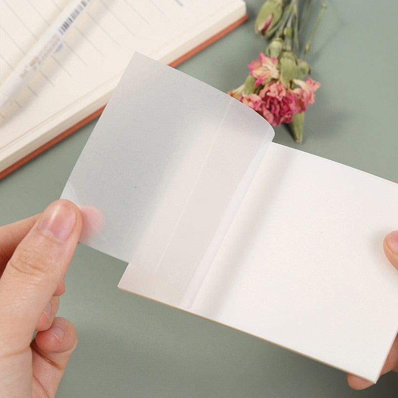 whatagift.com.au office accessories Transparent Sticky Notebook Waterproof Pet Tear Memo Pad For Office Stationery