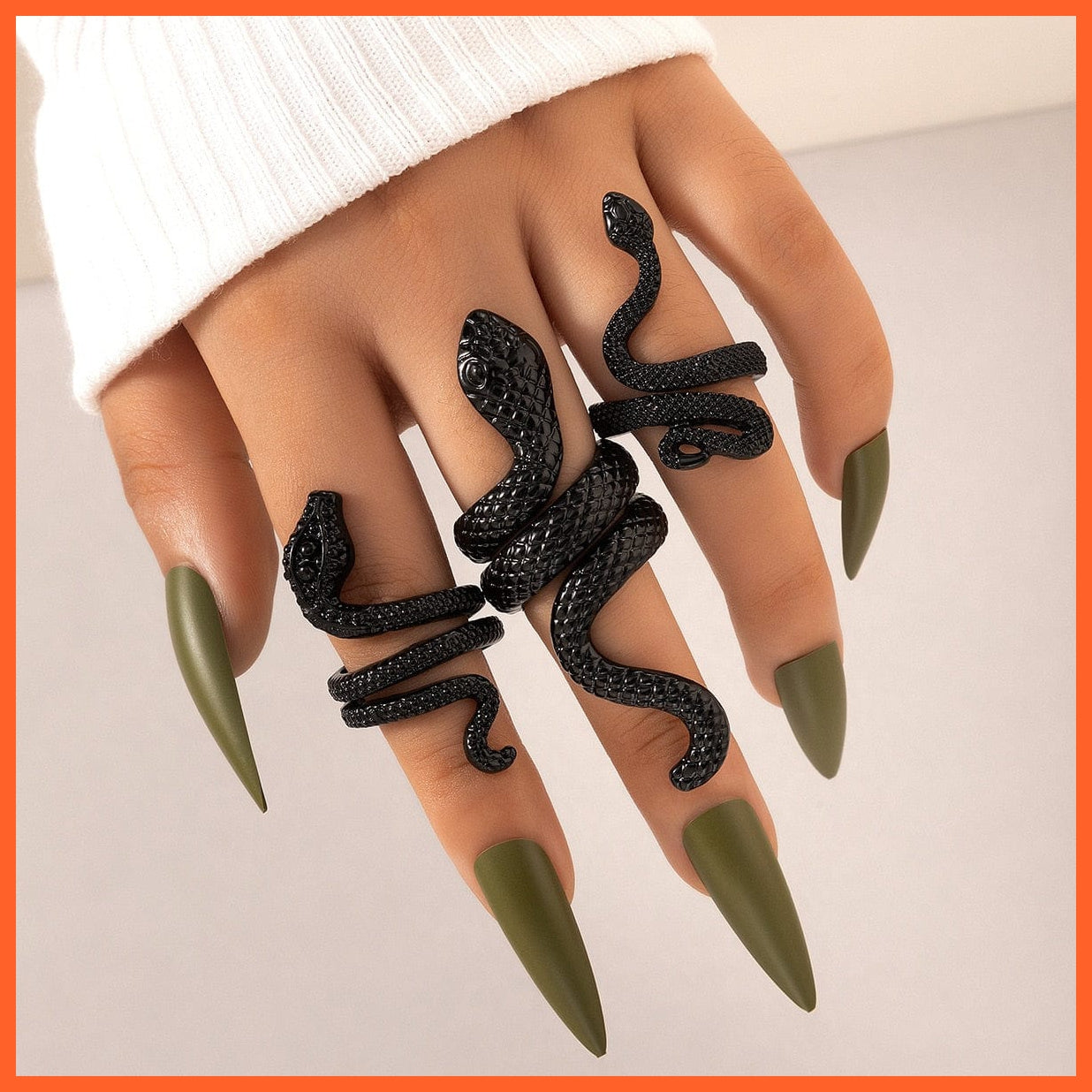 whatagift.uk Open Adjustable Finger Black Snake Ring Set For Women