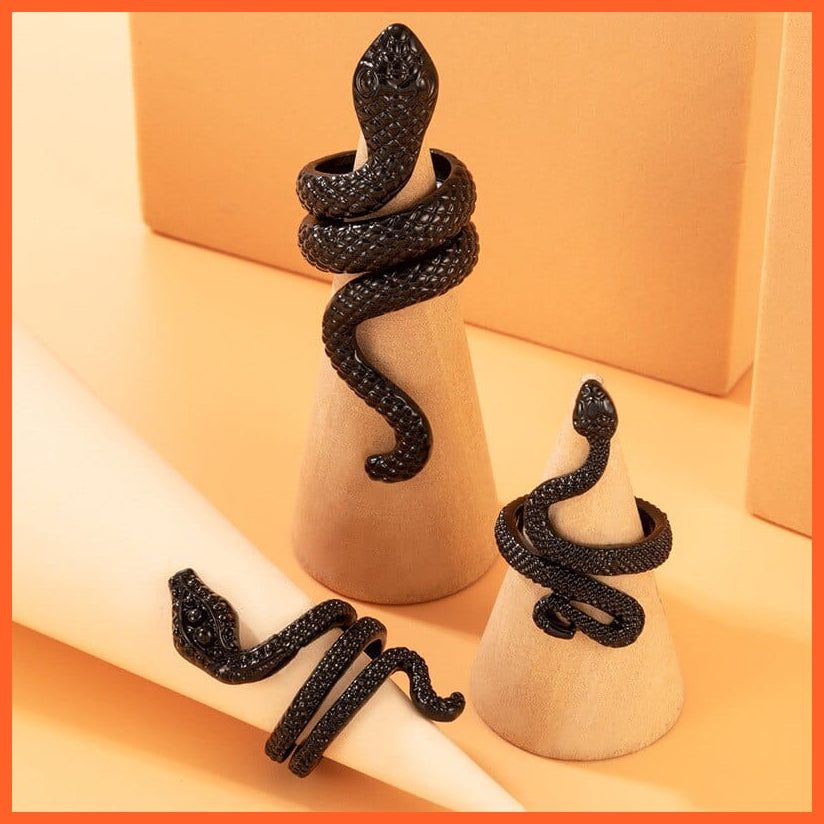 whatagift.uk Open Adjustable Finger Black Snake Ring Set For Women