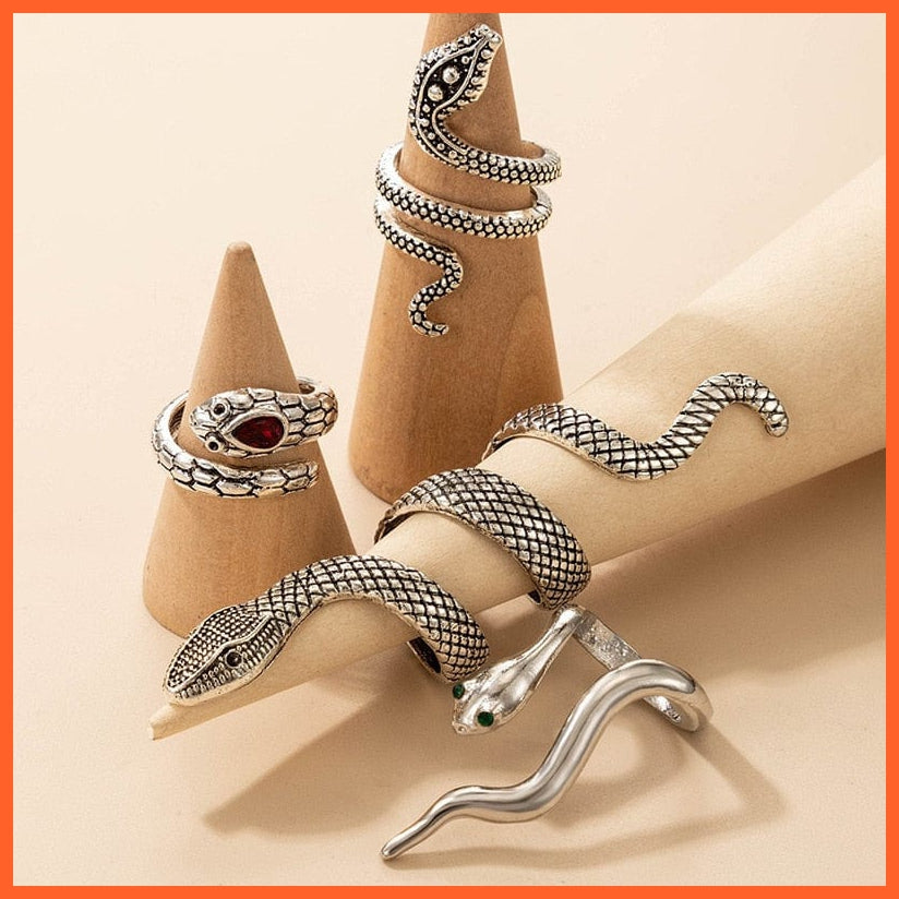 whatagift.uk Open Adjustable Silver Snake Ring Set For Women