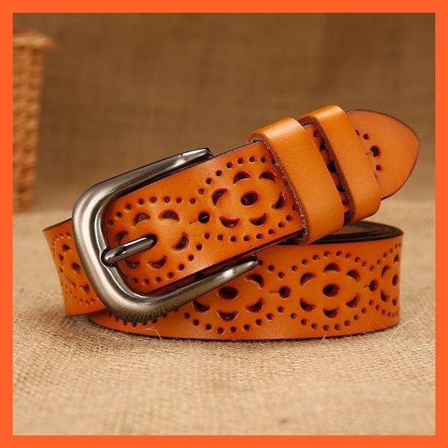 whatagift.com.au Orange 2 / 115cm Waist 93cm 6 Colors Floral Carved Genuine Leather Belts For Women