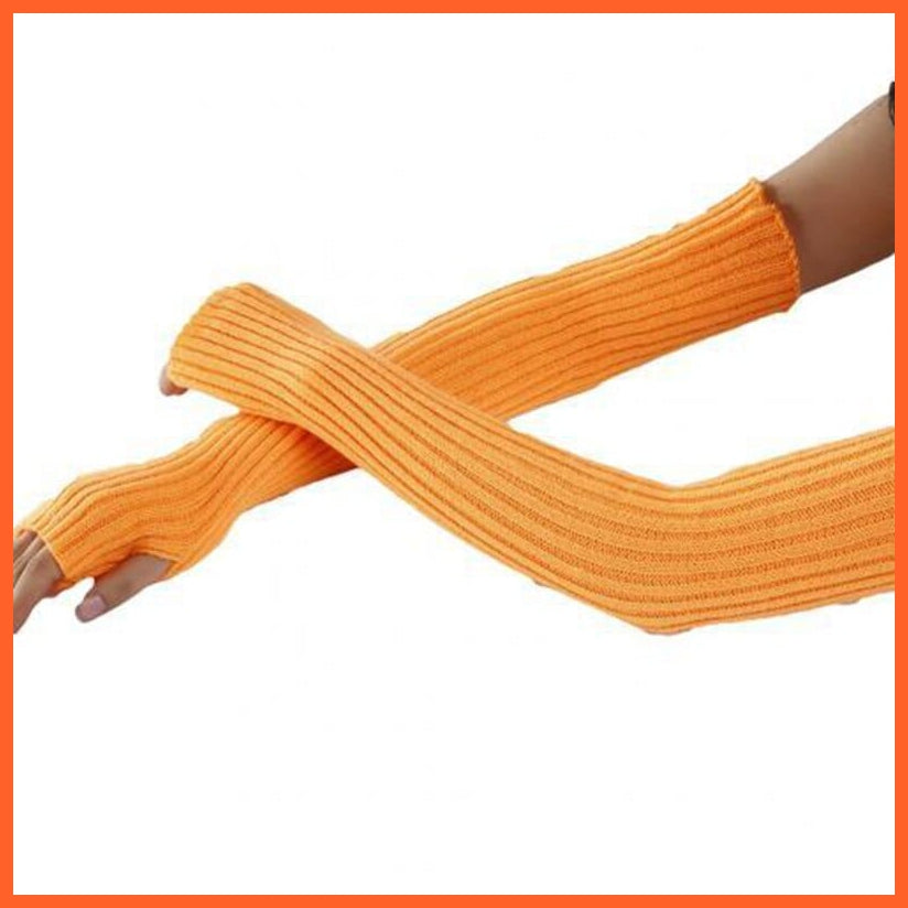 whatagift.com.au Orange / length-52cm Women Warm Long Gothic Lolita Knitting Glove Stretch Fingerlings Mittens