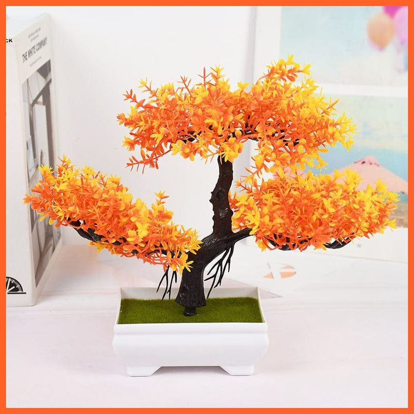 whatagift.com.au orange yellow Artificial Bonsai Small Tree Pot Plants | Fake Flowers For Home Decoration