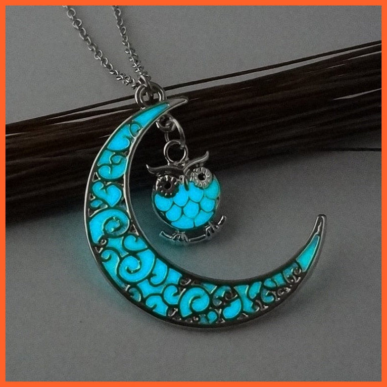 whatagift.com.au Owl Light Blue Moon Glowing Necklace | Glow in the Dark Halloween Pendant