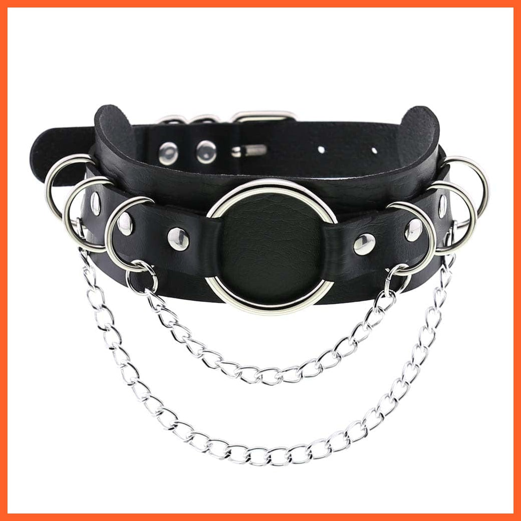 whatagift.uk OXQ04 PU Leather Rivet Choker Chain Necklace For Women