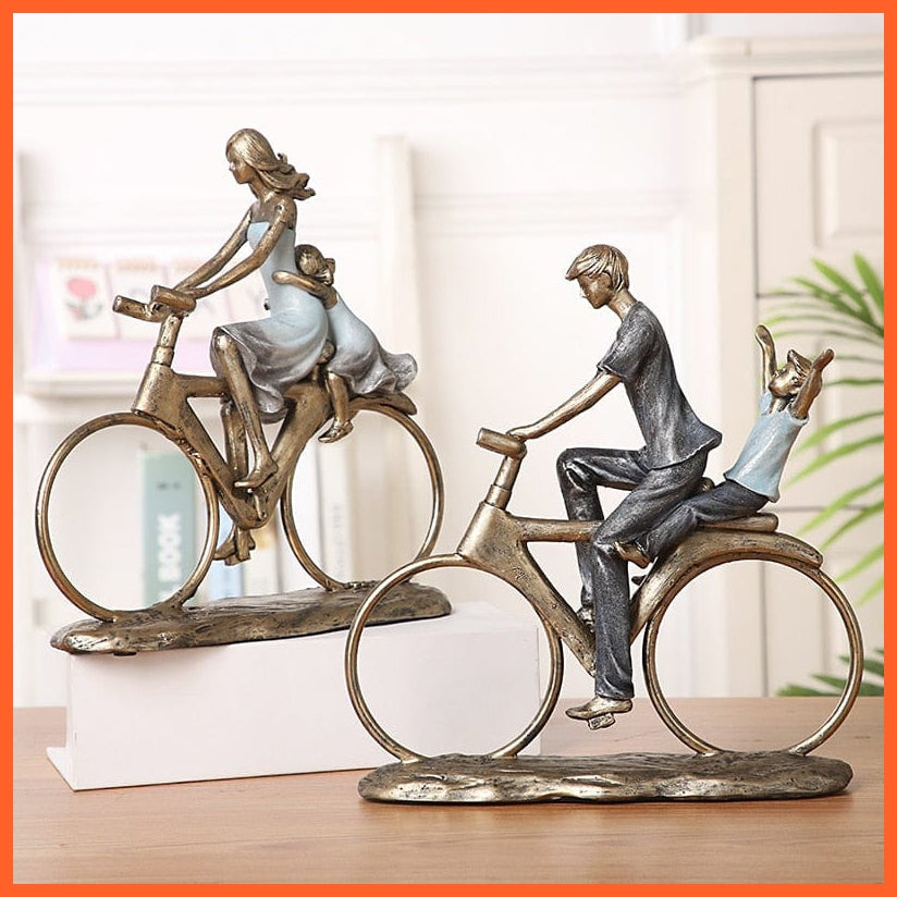 whatagift.com.au Parents And Child Cycle Statue | Father Mother Resin Figurine for Home Decore