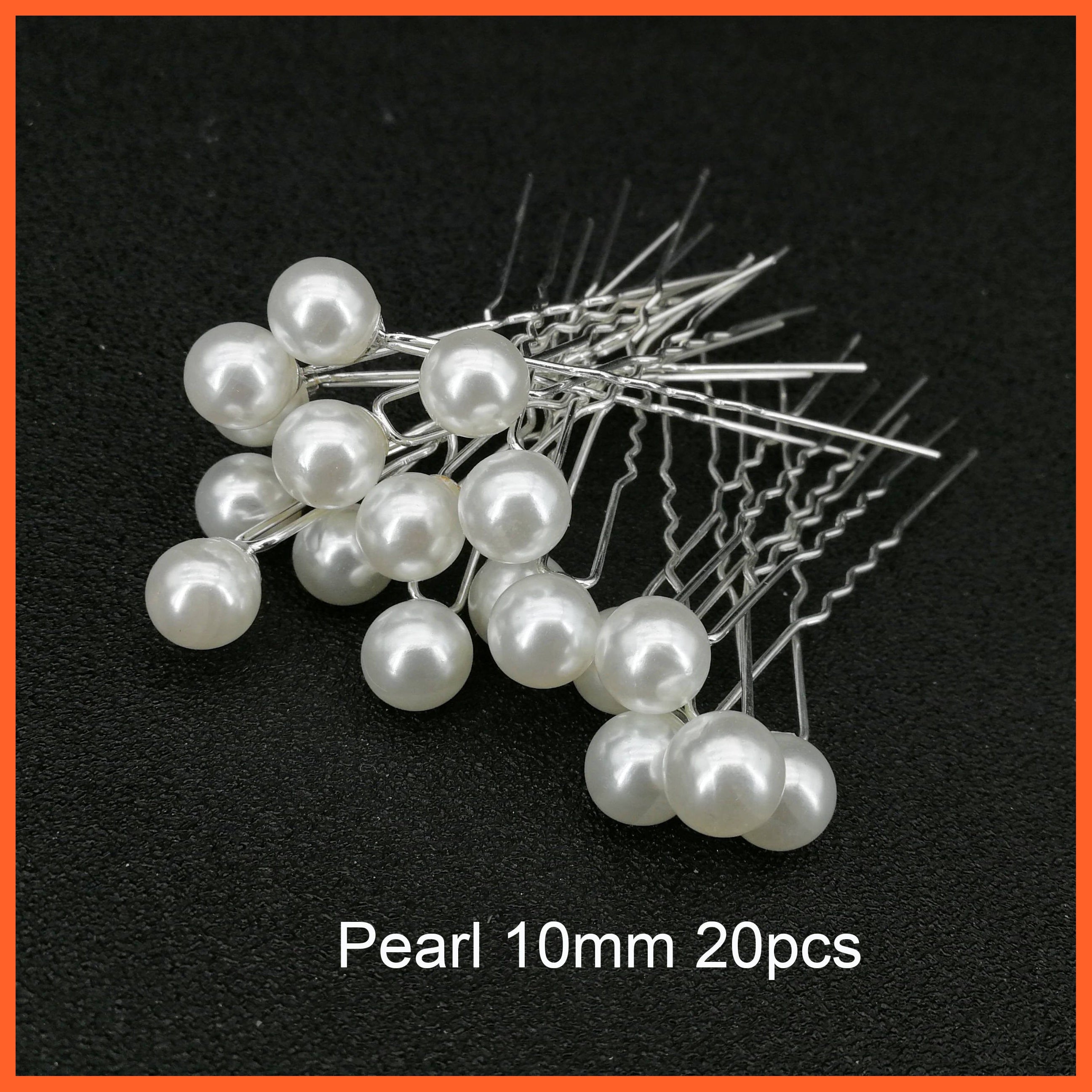 whatagift.com.au Pearl 20pcs 10MM Women U-shaped Metal Pin | Pearl Bridal Tiara Hairpin | Wedding Accessories