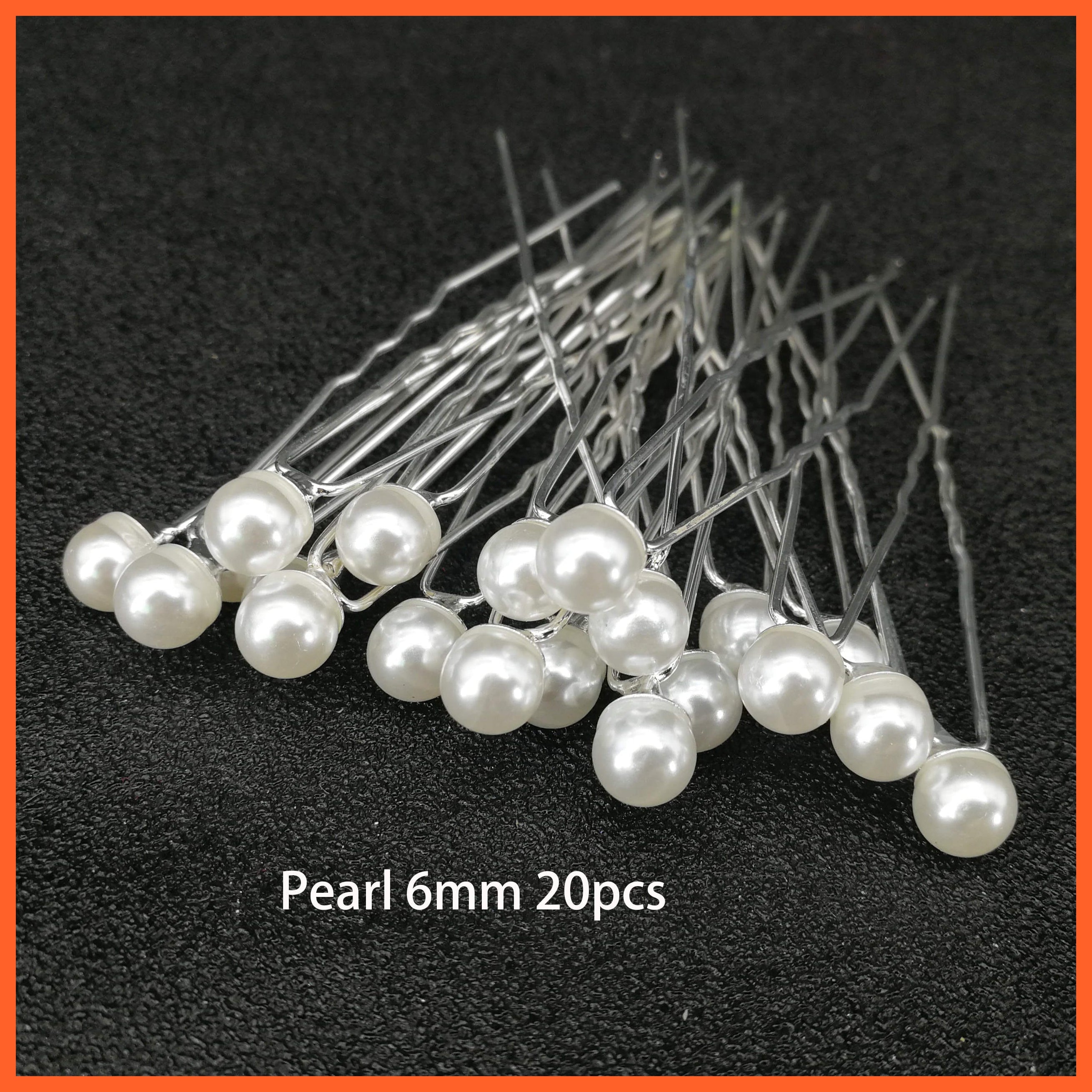 whatagift.com.au Pearl 20pcs 6MM Women U-shaped Metal Pin | Pearl Bridal Tiara Hairpin | Wedding Accessories