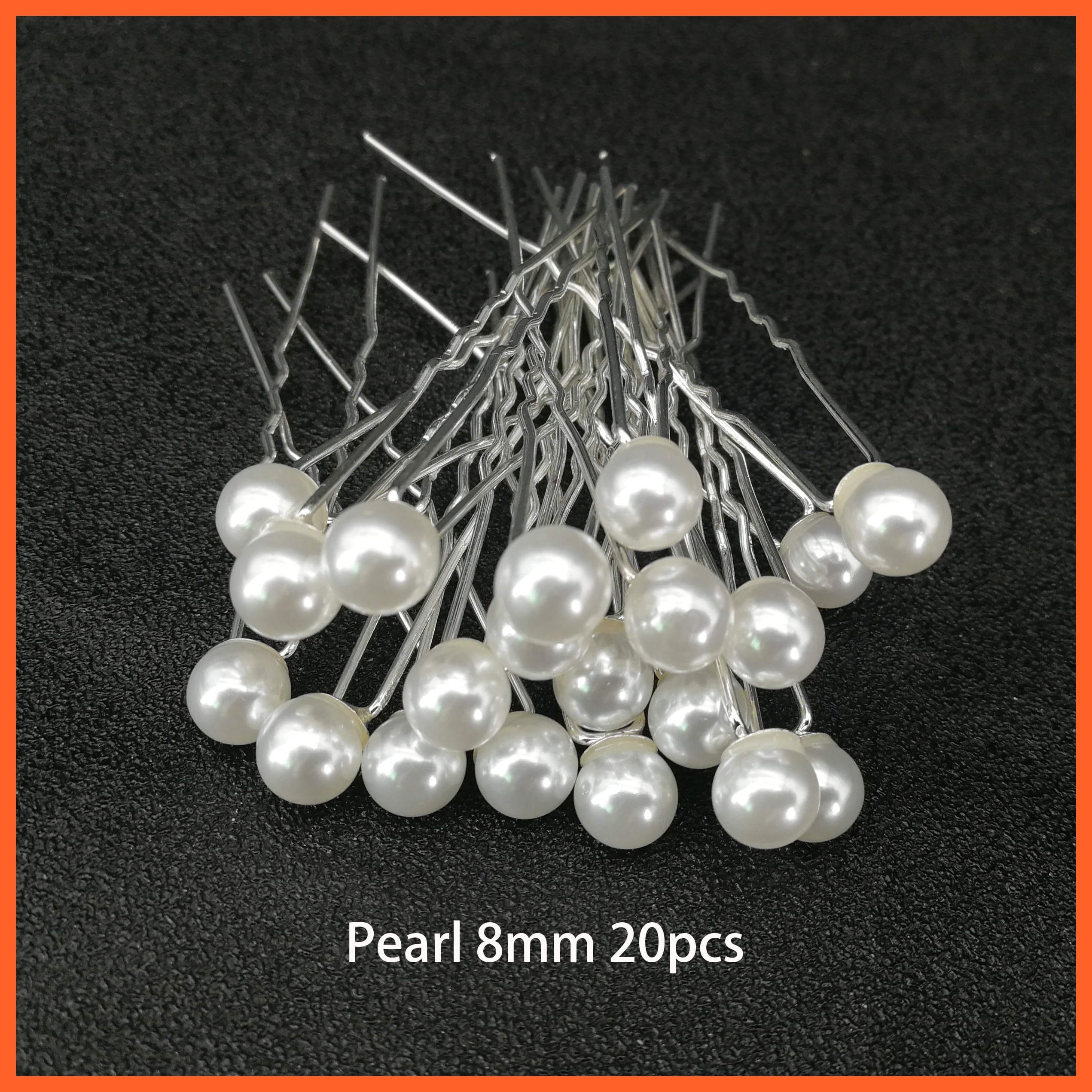 whatagift.com.au Pearl 20pcs 8MM Women U-shaped Metal Pin | Pearl Bridal Tiara Hairpin | Wedding Accessories