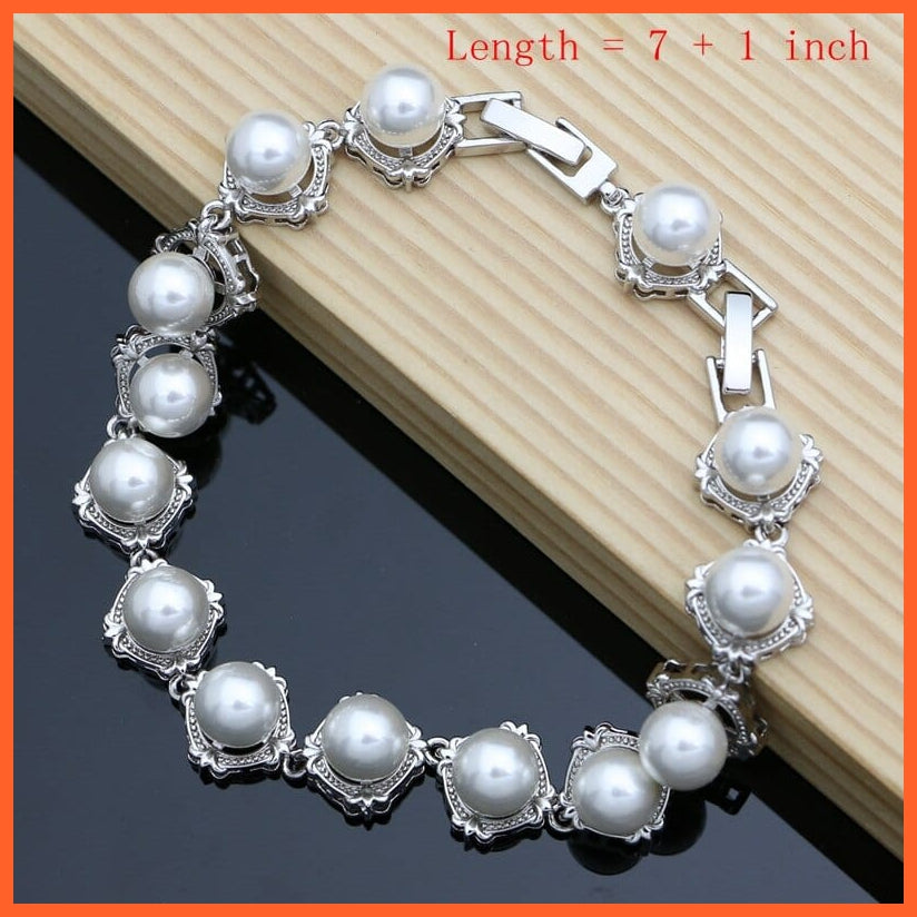 whatagift.com.au Pearl 925 Silver Jewelry Sets | Pearl Bracelet Open Ring Necklaces Earrings Set For Valentines Day Mothers Day Women Day