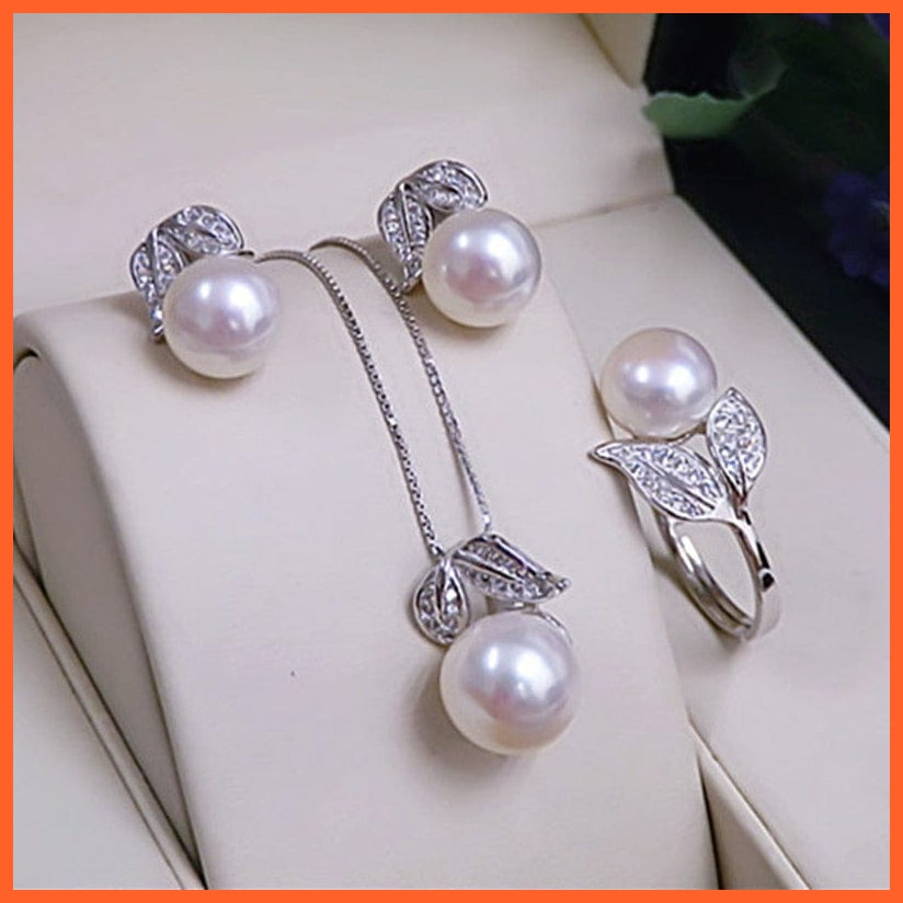whatagift.com.au Pearl Earrings Necklace Pendant Set For Women | Natural Freshwater White Pearl Jewelry