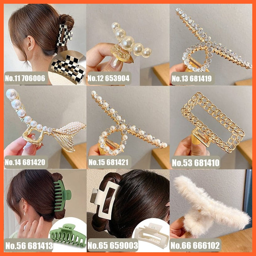 whatagift.com.au Pearl Hair Claw Clip Set  for Women | Gold Color Metal Hairpins | Geometric Hollow Pincer Barrette Crystal Clip