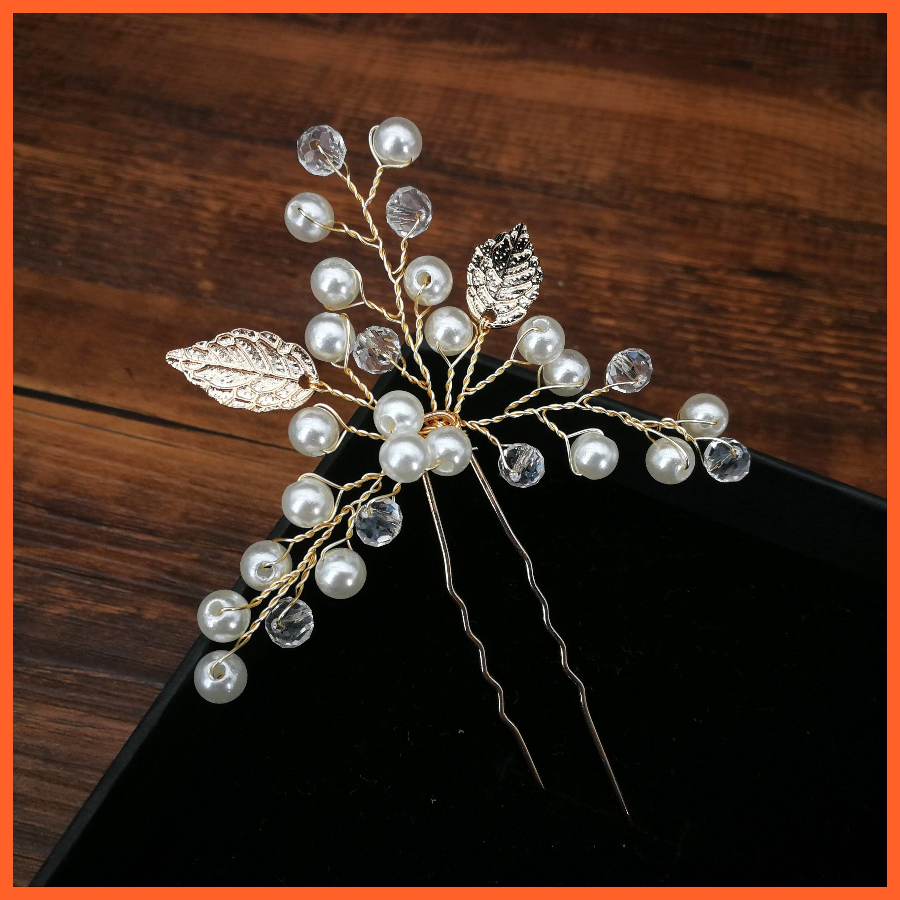whatagift.com.au Pearl Pin Gold 1PC Women U-shaped Metal Pin | Pearl Bridal Tiara Hairpin | Wedding Accessories