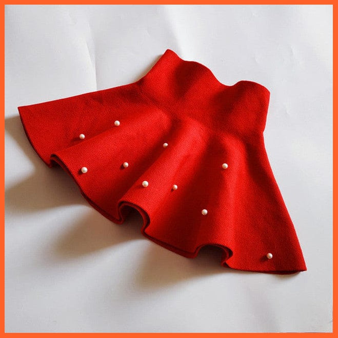 whatagift.com.au Pearls Red / 9T Girls Pleated Tutu Skirts | Pearls High Waist Knitted Skirt