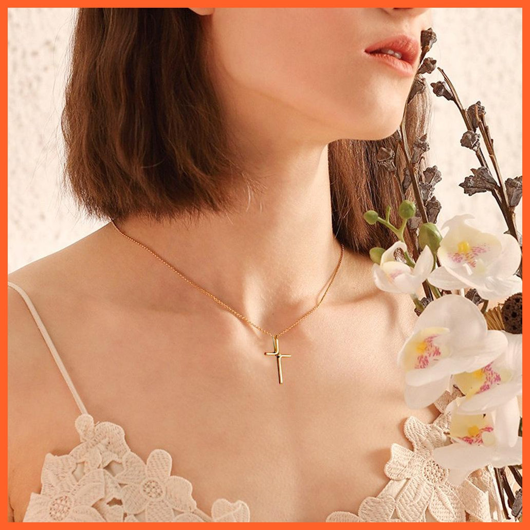 Cross Pendant With Titanium Steel Plating Necklace | Water Wave Chain Pendant Necklace | whatagift.com.au.