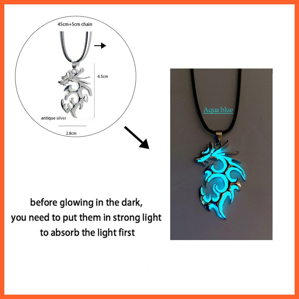 whatagift.com.au Pendant Necklace 1pc aqua blue Luminous Dragon Glowing Fluorescence Antique Silver Glow In The Dark Necklace