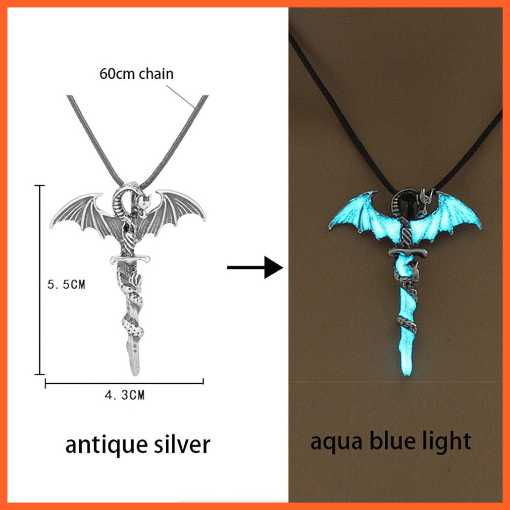 whatagift.com.au Pendant Necklace 1pc aqua blue Luminous Necklace Fluorescence Glow In The Dark Sword Vintage Dragon Necklace
