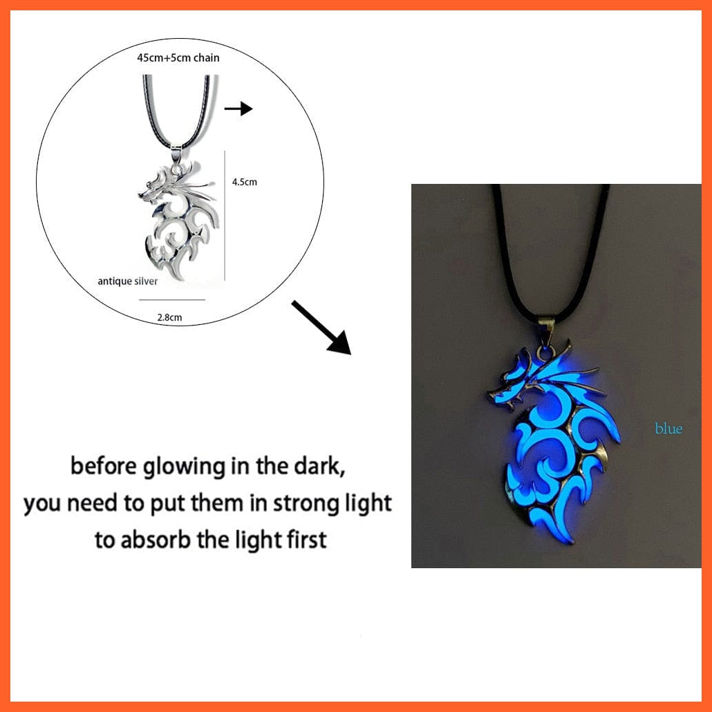 whatagift.com.au Pendant Necklace 1pc blue Luminous Dragon Glowing Fluorescence Antique Silver Glow In The Dark Necklace
