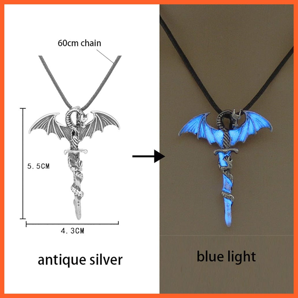 whatagift.com.au Pendant Necklace 1pc blue Luminous Necklace Fluorescence Glow In The Dark Sword Vintage Dragon Necklace