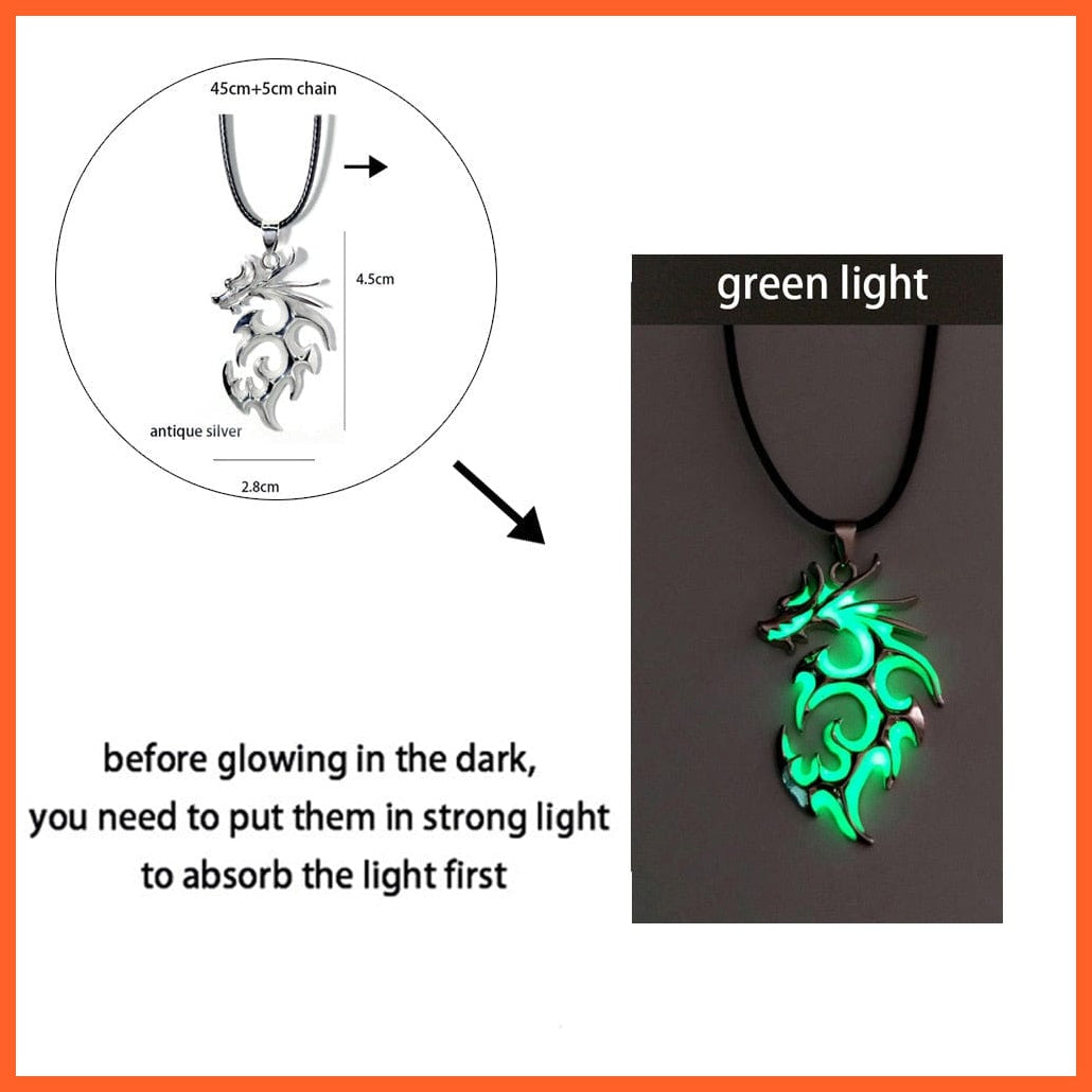 whatagift.com.au Pendant Necklace 1pc green Luminous Dragon Glowing Fluorescence Antique Silver Glow In The Dark Necklace