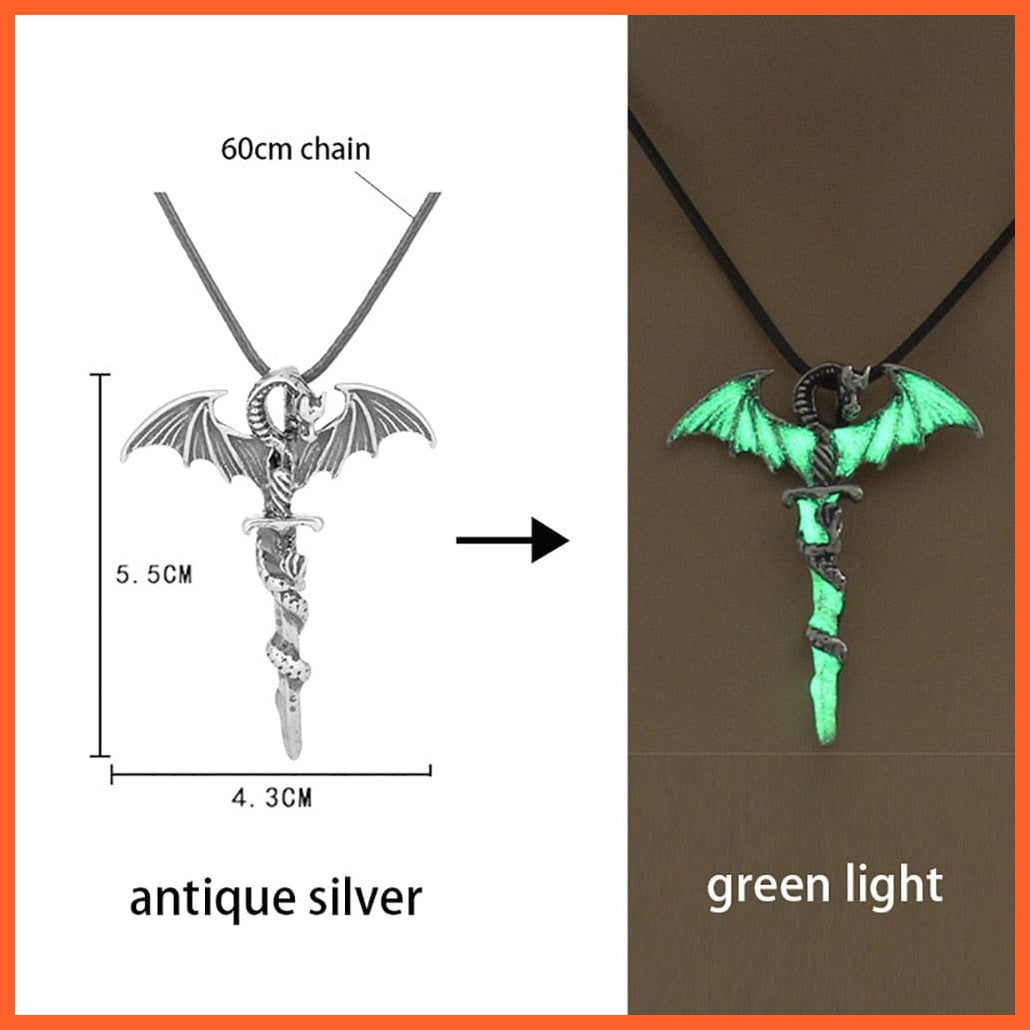 whatagift.com.au Pendant Necklace 1pc green Luminous Necklace Fluorescence Glow In The Dark Sword Vintage Dragon Necklace