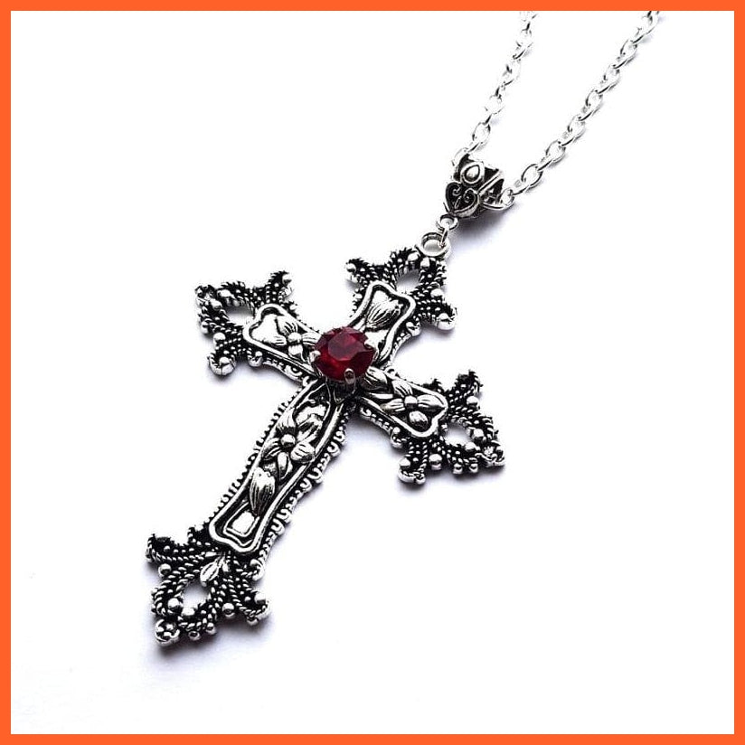 whatagift.com.au Pendant Necklace Antique Silver Plated / 70cm Large Detailed Cross Drill Silver Gothic Punk Jewellery Charm Pendant Necklace Statement