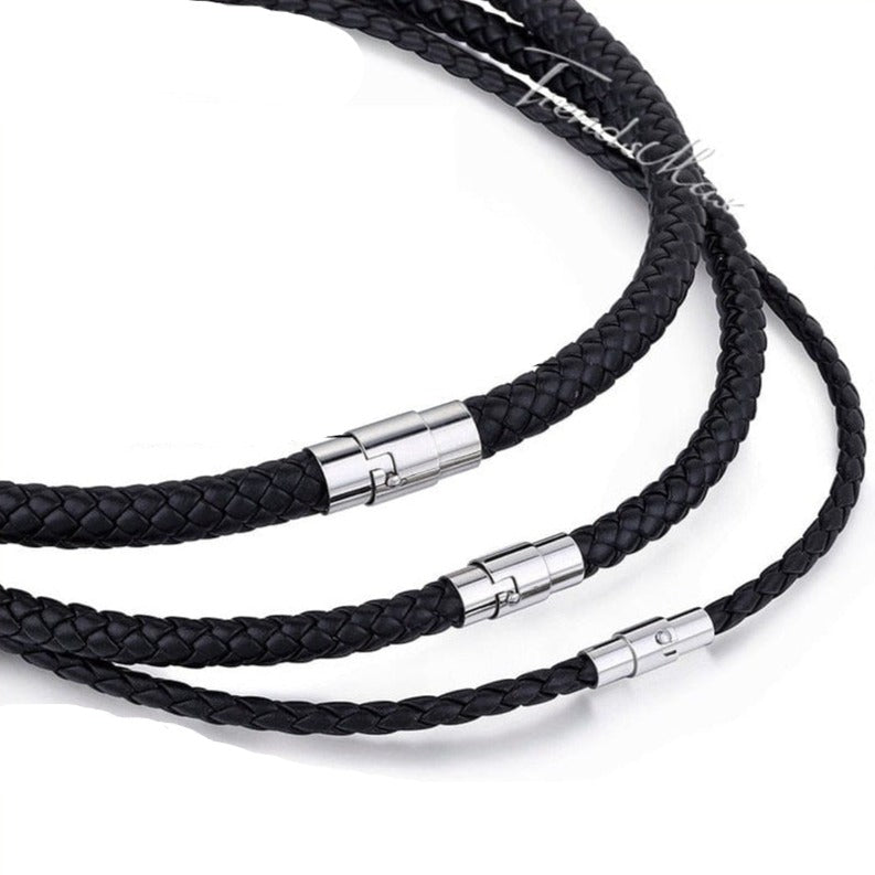 whatagift.com.au Pendant Necklace Black / Width 4mm / 14inch 35cm Classic Leather Necklace Choker Black Brown Braided Rope Chain Jewelry Gifts