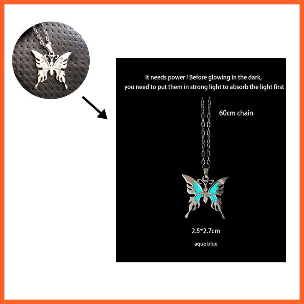 whatagift.com.au Pendant Necklace Butterfly Luminous Dragon Glowing Fluorescence Antique Silver Glow In The Dark Necklace