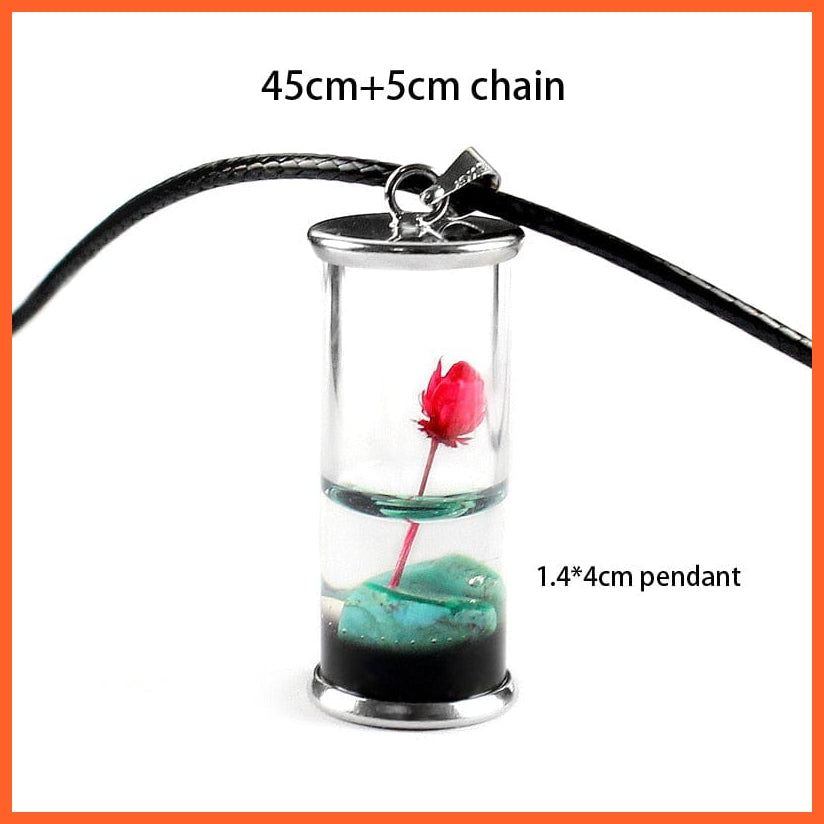 whatagift.com.au Pendant Necklace gh11p01 Glass Wish Bottle Dried Lotus Flower Necklace with Wax Rope Chain for Women