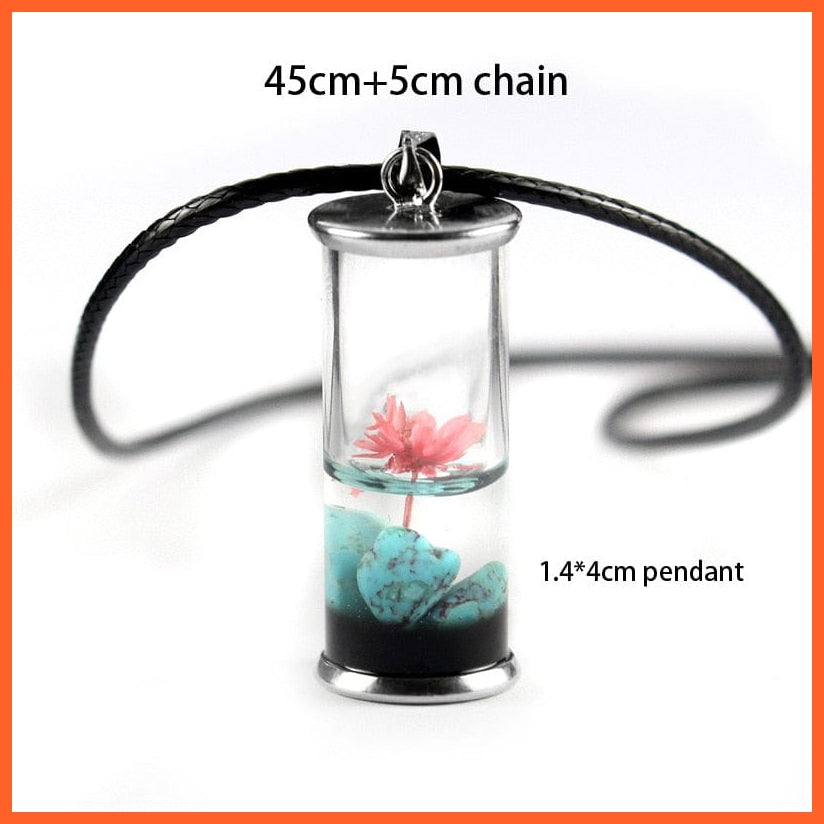 whatagift.com.au Pendant Necklace gh11p04 Glass Wish Bottle Dried Lotus Flower Necklace with Wax Rope Chain for Women