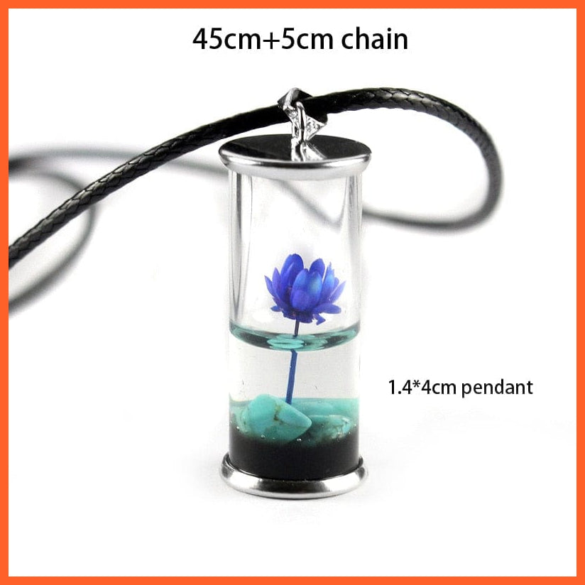 whatagift.com.au Pendant Necklace gh11p05 Glass Wish Bottle Dried Lotus Flower Necklace with Wax Rope Chain for Women