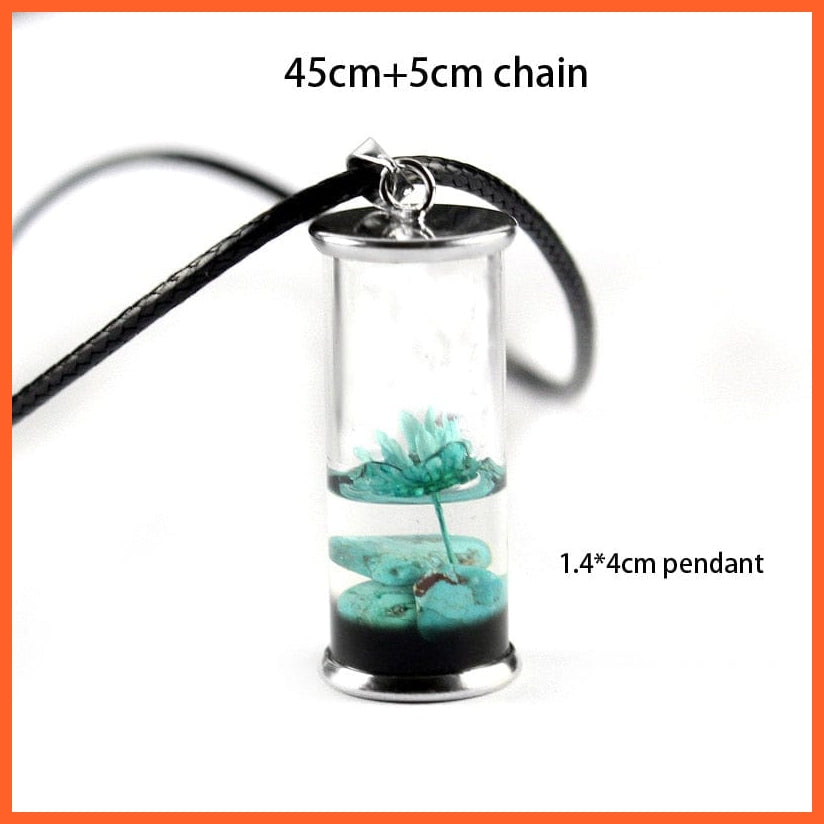 whatagift.com.au Pendant Necklace gh11p07 Glass Wish Bottle Dried Lotus Flower Necklace with Wax Rope Chain for Women
