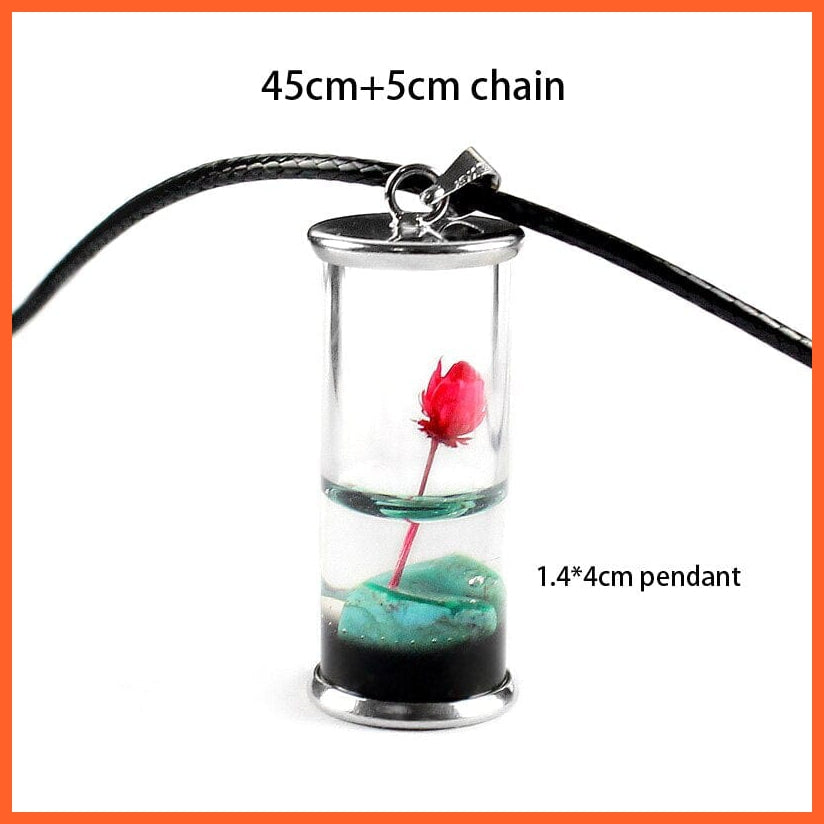 whatagift.com.au Pendant Necklace Glass Wish Bottle Dried Lotus Flower Necklace with Wax Rope Chain for Women