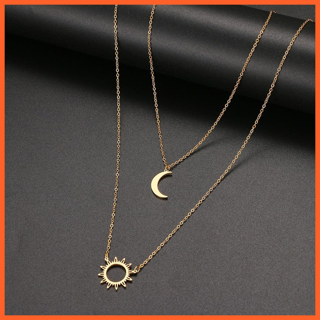 whatagift.com.au Pendant Necklace Gold / 50CM Layered Models Sun Flower Moon Necklace | Fashionable Exquisite Pendant Chain