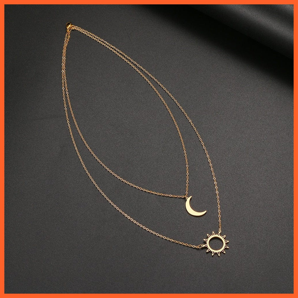 whatagift.com.au Pendant Necklace Layered Models Sun Flower Moon Necklace | Fashionable Exquisite Pendant Chain