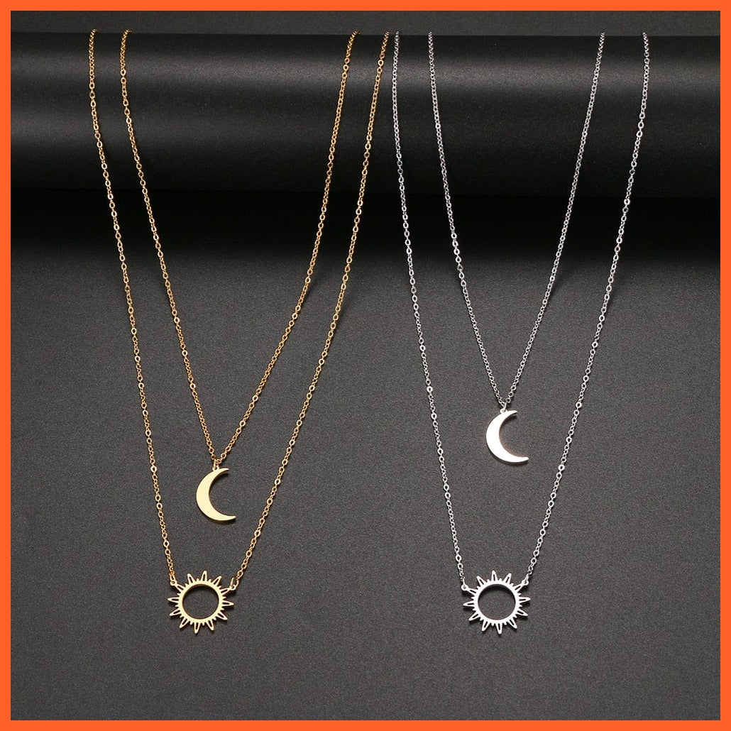 whatagift.com.au Pendant Necklace Layered Models Sun Flower Moon Necklace | Fashionable Exquisite Pendant Chain