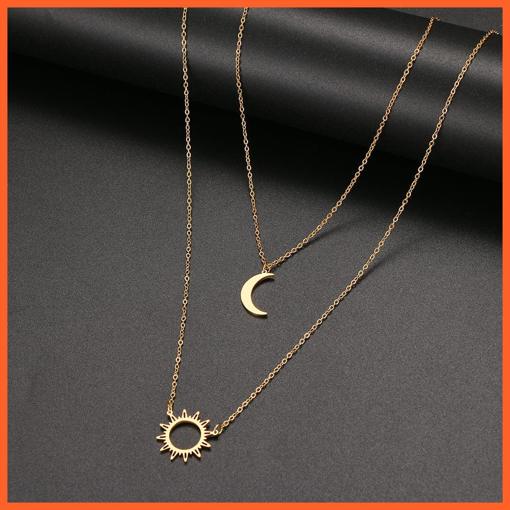 whatagift.com.au Pendant Necklace Layered Models Sun Flower Moon Necklace | Fashionable Exquisite Pendant Chain