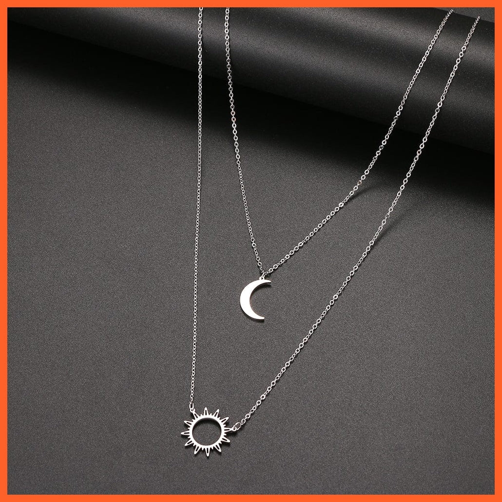 whatagift.com.au Pendant Necklace Layered Models Sun Flower Moon Necklace | Fashionable Exquisite Pendant Chain