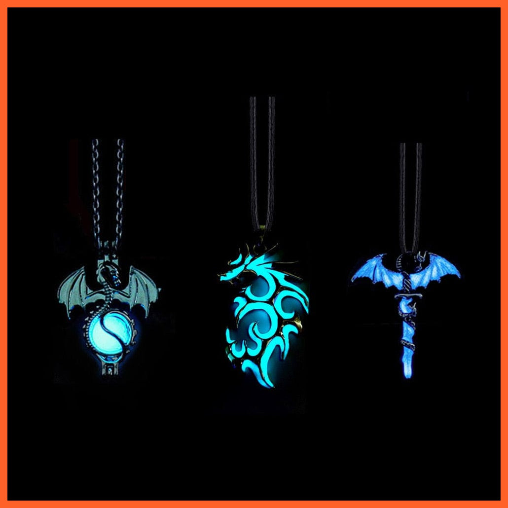 whatagift.com.au Pendant Necklace Luminous Dragon Glowing Fluorescence Antique Silver Glow In The Dark Necklace