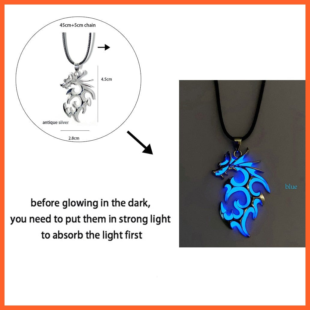 whatagift.com.au Pendant Necklace Luminous Dragon Glowing Fluorescence Antique Silver Glow In The Dark Necklace