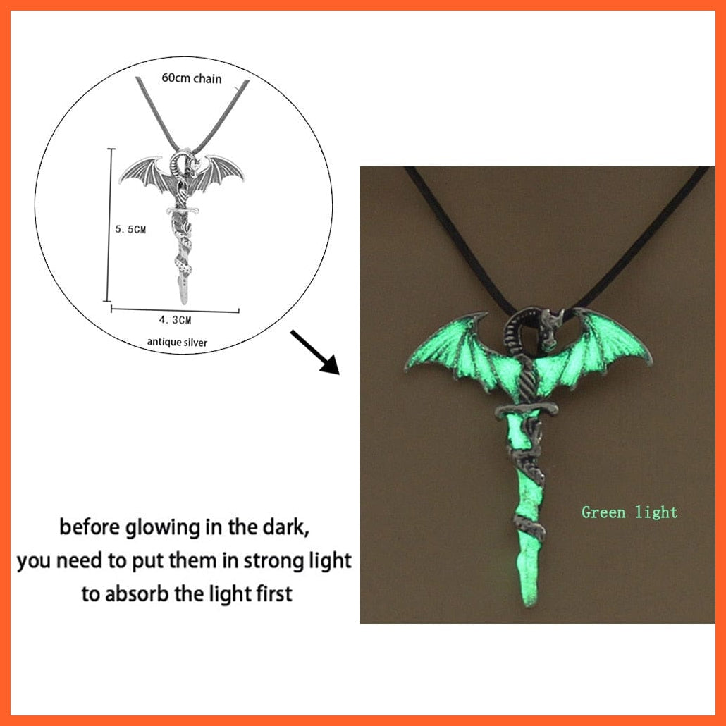 whatagift.com.au Pendant Necklace Luminous Dragon Glowing Fluorescence Antique Silver Glow In The Dark Necklace