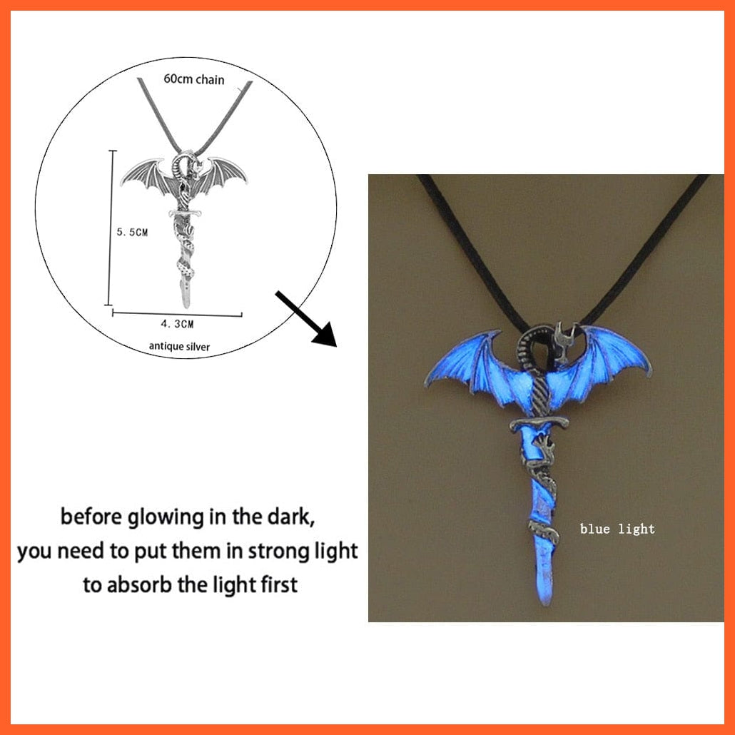 whatagift.com.au Pendant Necklace Luminous Dragon Glowing Fluorescence Antique Silver Glow In The Dark Necklace