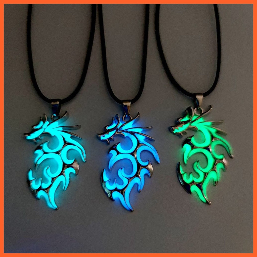 whatagift.com.au Pendant Necklace Luminous Dragon Glowing Fluorescence Antique Silver Glow In The Dark Necklace